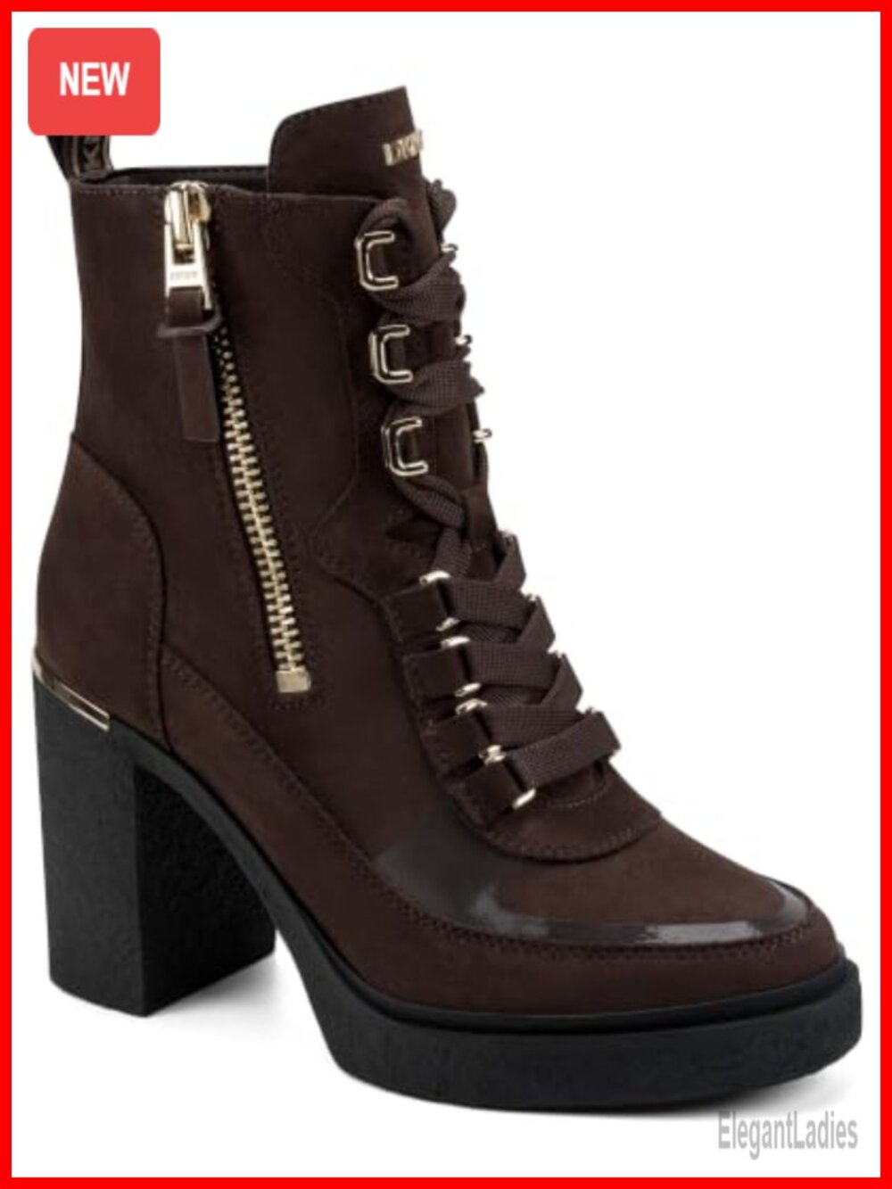Platform Combat Boot with Block Heel Almond Toe Lace-Up Ankle Boot